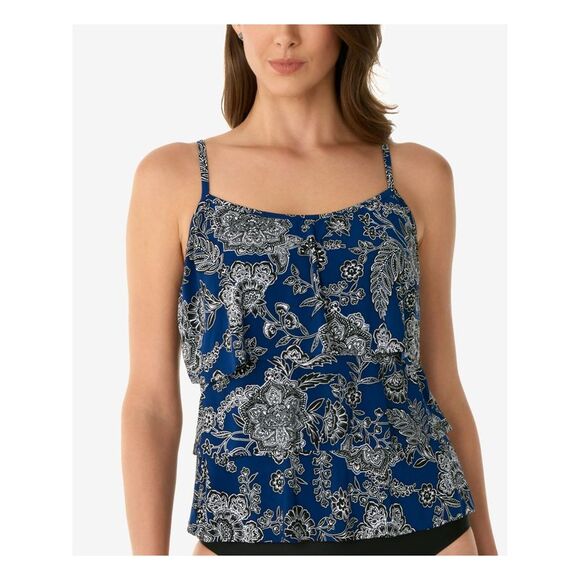 SWIM SOLUTIONS Other - SWIM SOLUTIONS Women's Navy Stretch Full Tiered Tankini Swimsuit Top 10